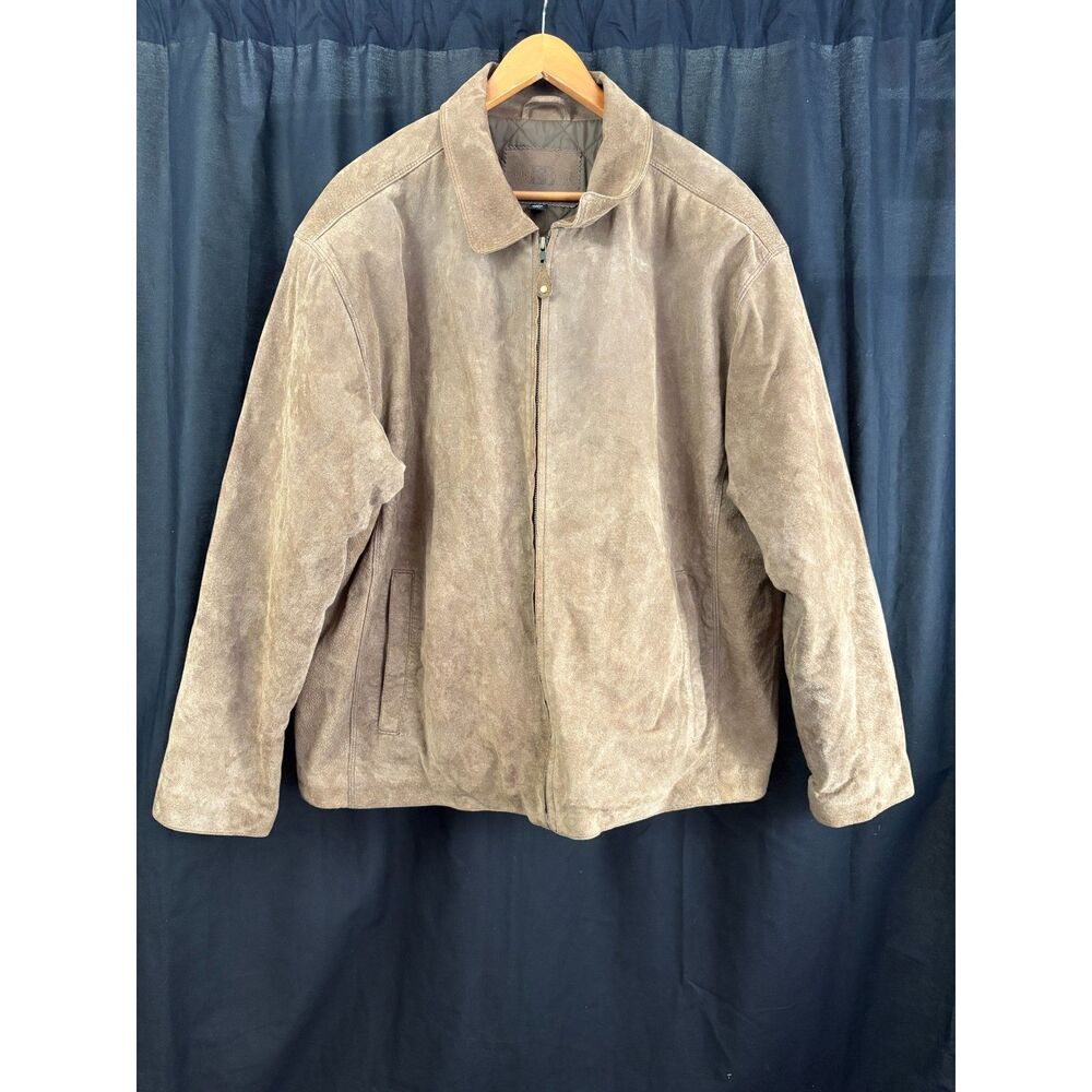Vintage Knightsbridge Suede Leather Bomber Jacket Mens XL Brown Quilt Lined Y2K